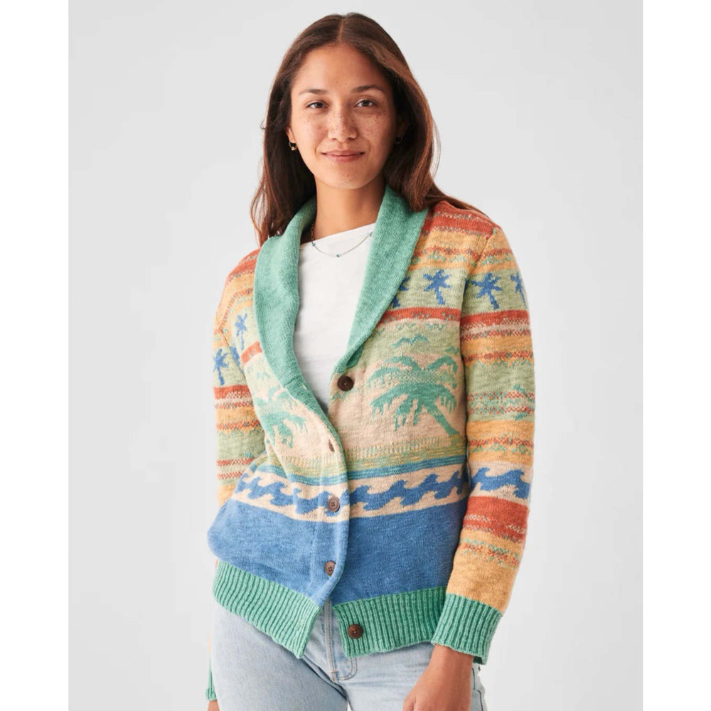 FAHERTY Womens Palm Tree Cotton Cardigan Sweater Size Large L